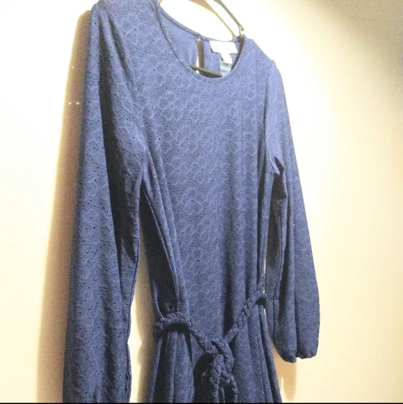 Michael Kors Navy Blue Rope Tie Waist Eyelet Dress - Picture 7 of 14